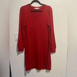 Women’s Dress, Loft, Red, V Neck, Full Sleeves, Size M